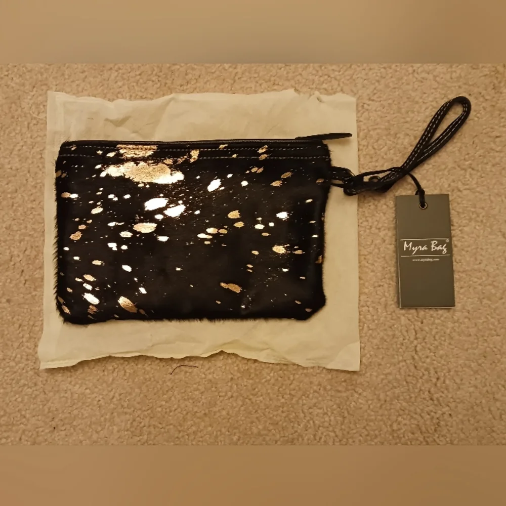 New Myra Golden Speckled Hairon Women's Clutch/Pouch - Picture 2 of 3